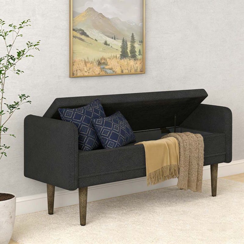 Banc de rangement en velours Teddy, Noir