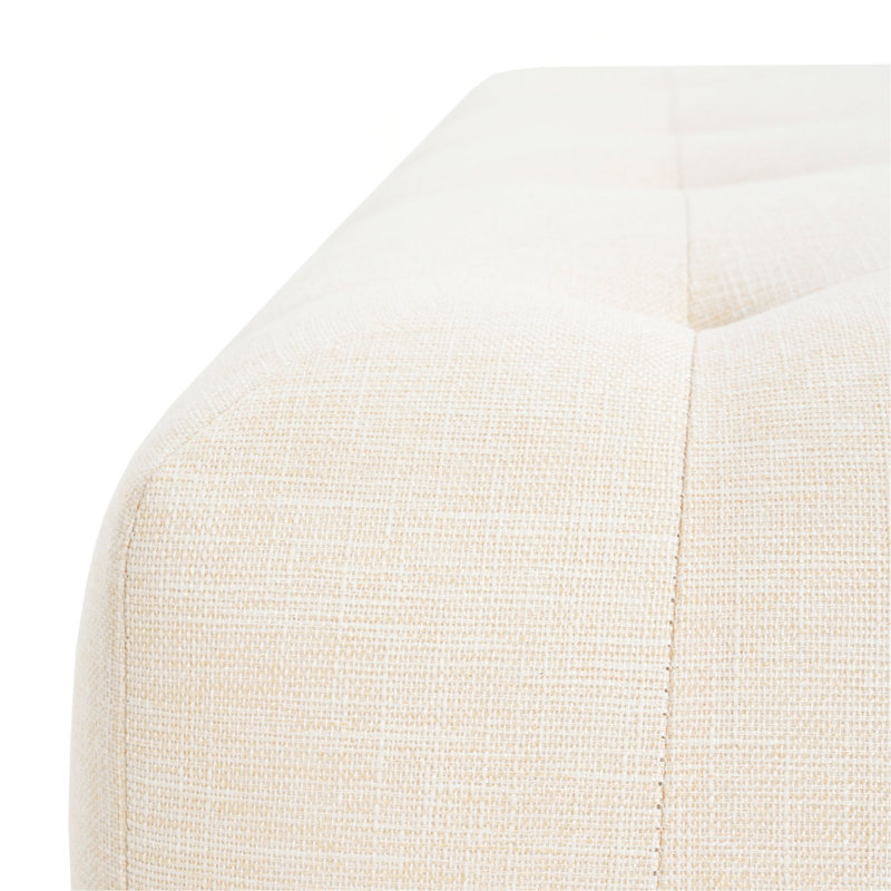 Repose-pieds rectangulaire rembourré en tissu de lin capitonné, pieds en bois massif, beige
