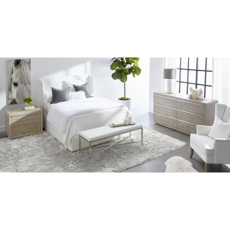Peyton-Pearl Transitional Wingback California King Bed with Oak Frame