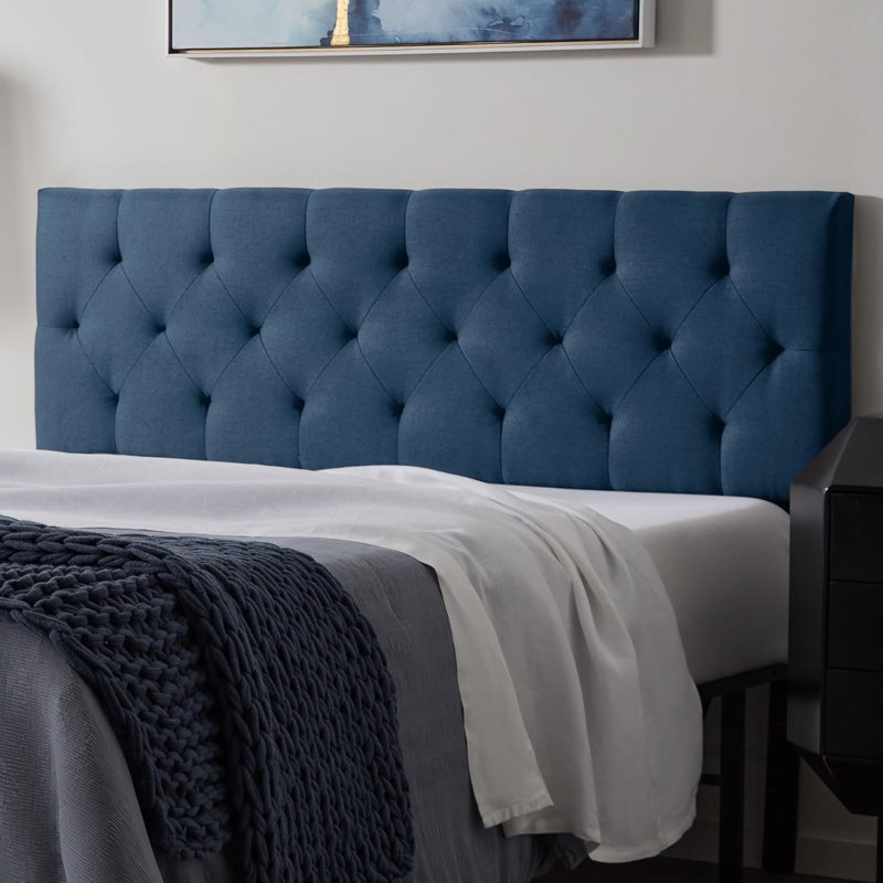 Tête de lit tapissier pour grand lit taille grand - Polyester rembourré touffeté à losanges, hauteur réglable, bleu cobalt