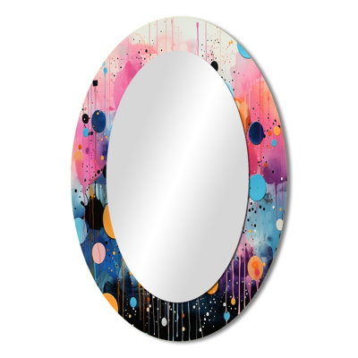Neon Assemblage I - Pink Modern Oval Wall Mirror