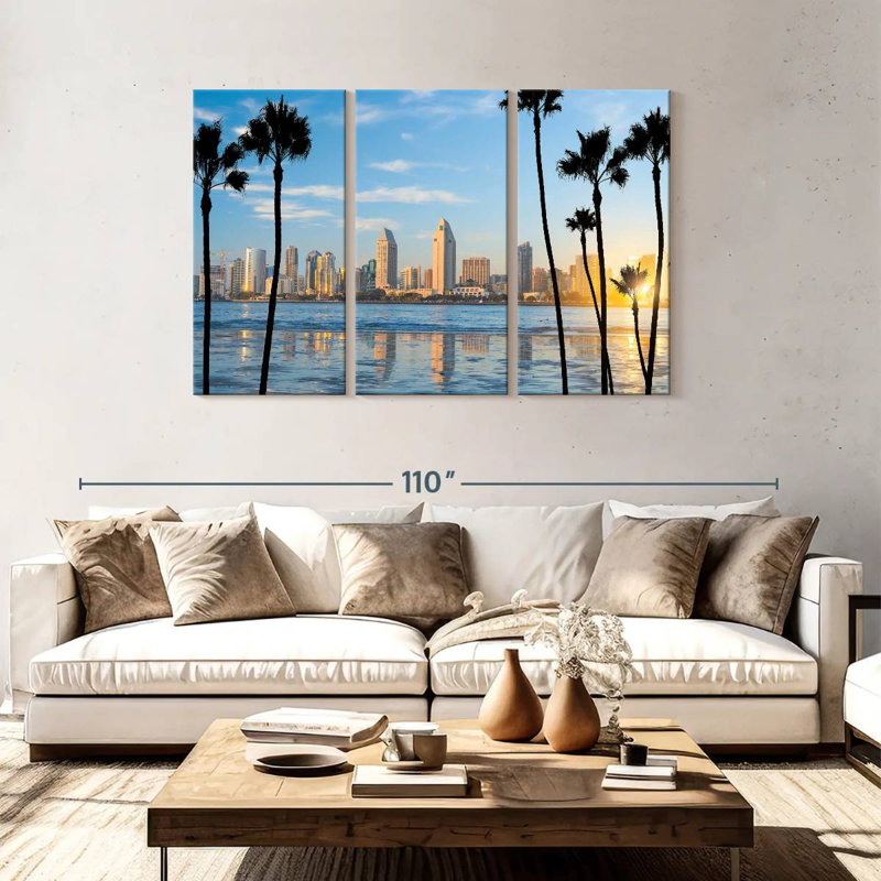 Silhouette du centre-ville de Sireci, San Diego, H 48 po x l 74 po