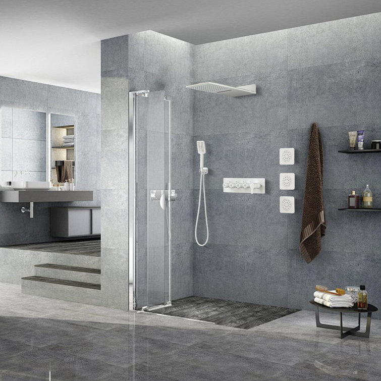 Wall Mounted Rain Shower Head With Handheld,body Jets And Valve,all Functions Simultaneous Use
