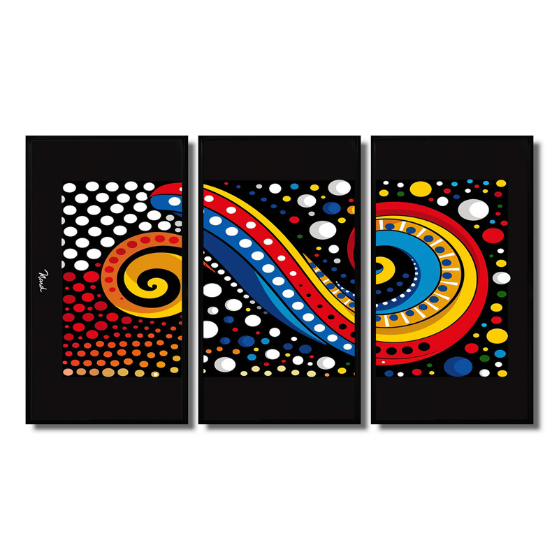 Ensemble de salon Dailley - Abstract Spirals Wall Art, Cadre flottant noir, H 32 po x l 48 po x P 1 po