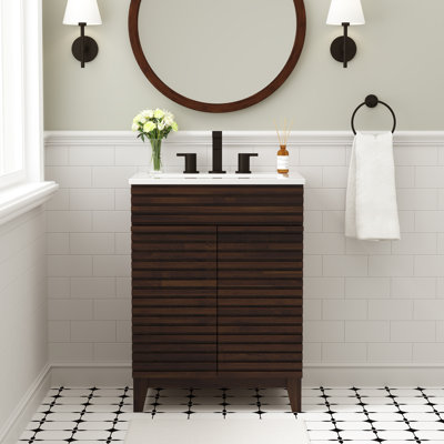Modern 24" Bathroom Vanity Cabinet with Ceramic Sink, Solid Wood Construction