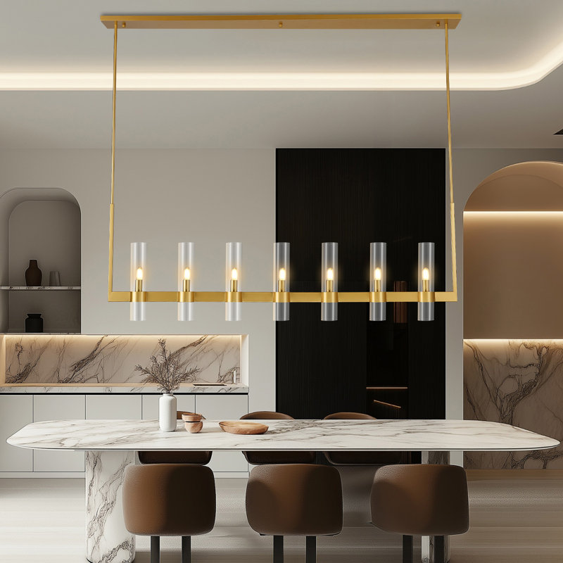 7-Light Dimmable Linear Kitchen/Island Chandelier, Brass