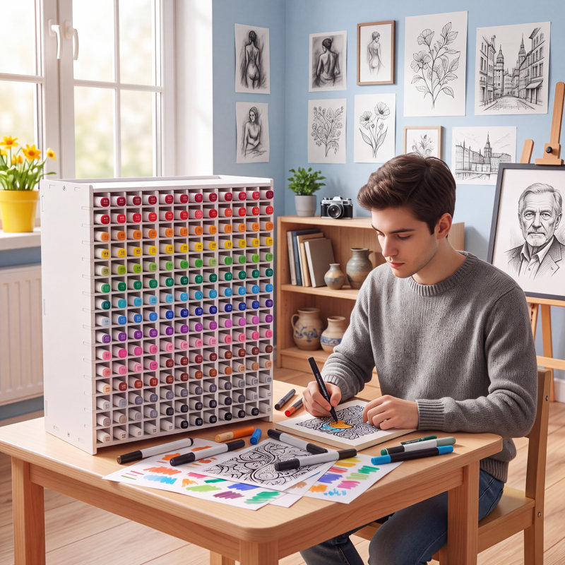 Organiseur de marqueurs à 180/270/300 emplacements, grand support de rangement de bureau en PVC pour fournitures artistiques, porte-stylos empilable vertical et horizontal avec séparateurs réglables pour marqueurs, crayons de couleur et outils de loisirs créatifs