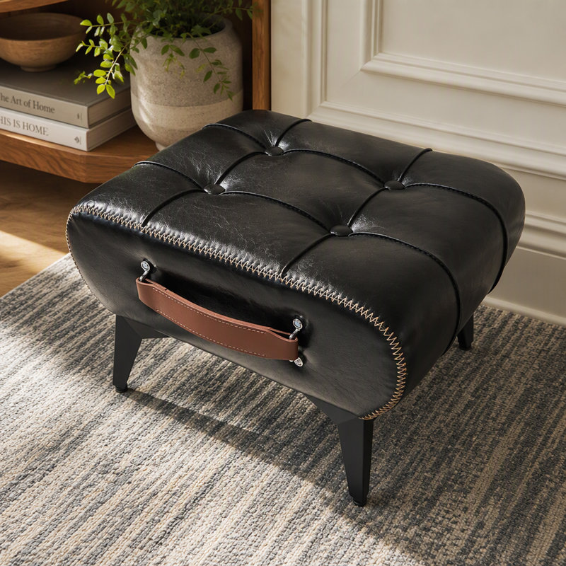 Tabouret en cuir de haute qualité, équipé de poignées portables et de pieds en métal; Repose-pieds carré moderne et minimaliste avec espace de rangement caché, disponible en plusieurs couleurs, convenant au salon
