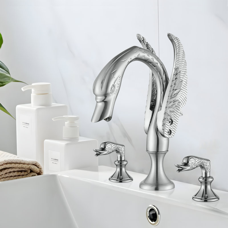 Robinet mitigeur de lavabo à double poignée avec bec Swan, ensemble de robinetterie de salle de bain Mosson en nickel brossé, 3 pièces
