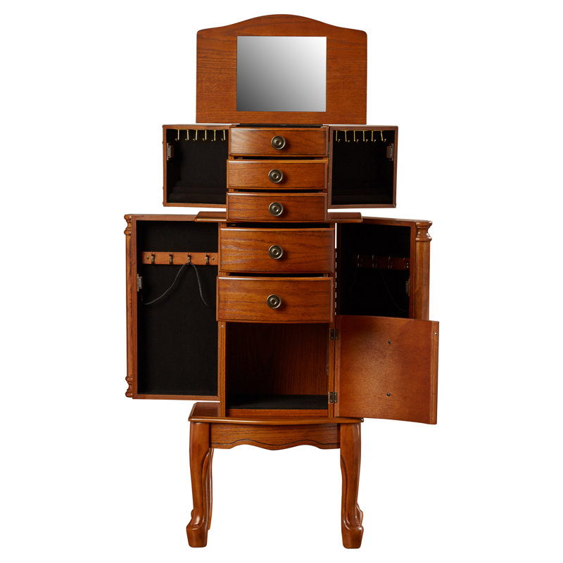 Armoire à bijoux Argo avec miroir, Chêne patiné / doublure noire