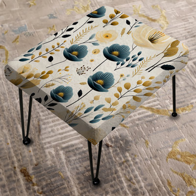 Lichfield - Modern Blue And Yellow Minimalist Floral Botanic - Floral Rectangle Ottoman