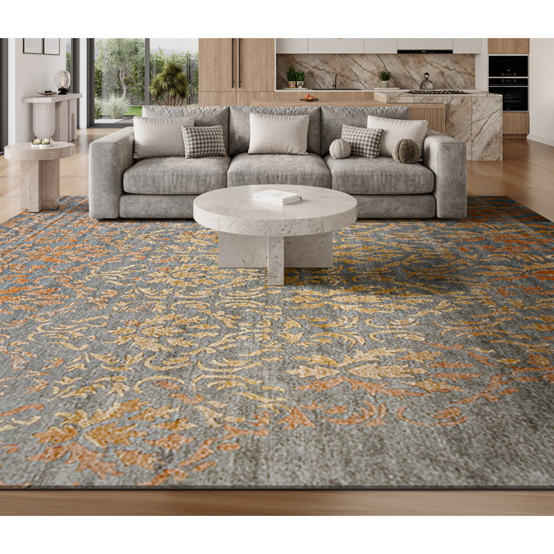 Tapis bleu et rouille de haute qualité noué à la main