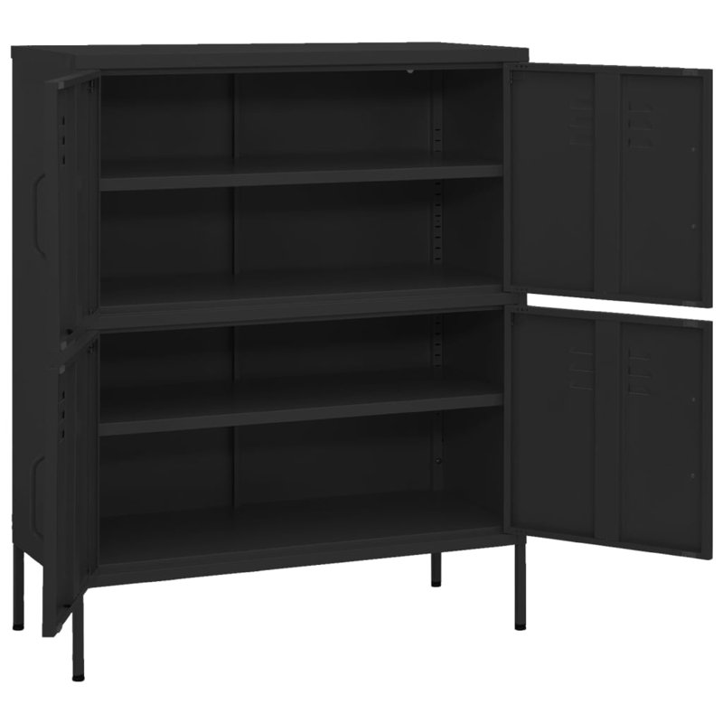 Armoire de rangement en acier noir, 4 portes avec 2 tablettes réglables