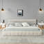 California King Size Upholstered Bed Frame With Thick Fabric, Chenille Fabric Grounded California King Platform Bed With Headboard And Solid Frame