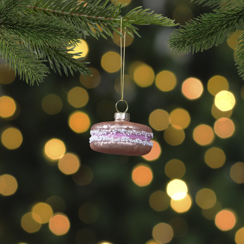 Ornement de Noël en verre 2 po Macaron rose avec accents de sucre 2 po