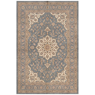 Overdale Traditional Medallion Persian Style Blue Gold Gray Pink Non-Slip Low Pile Indoor Outdoor Pet Friendly Living Room Bedroom Dining Room Entryway Hallway Office Washable Rug