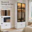220cm High Gloss Wardrobe with LED & Grey Glass Doors - White, 90cm Wide, 2 Drawers