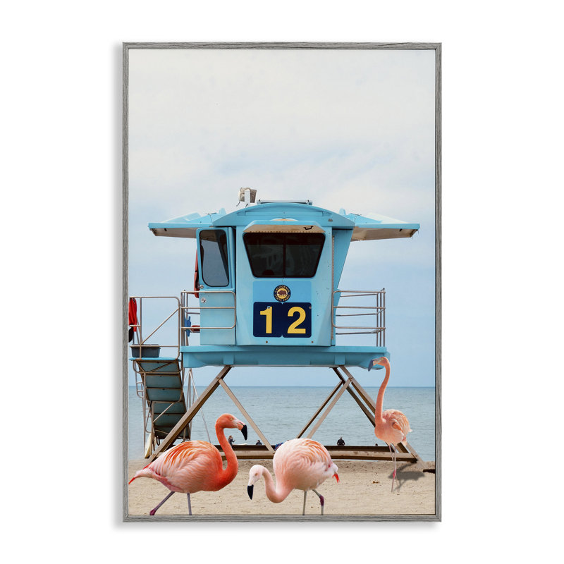 Bord de plage avec flamants roses, estampe numérique, design par Ashley Singleton, H 24 po x l 16 po
