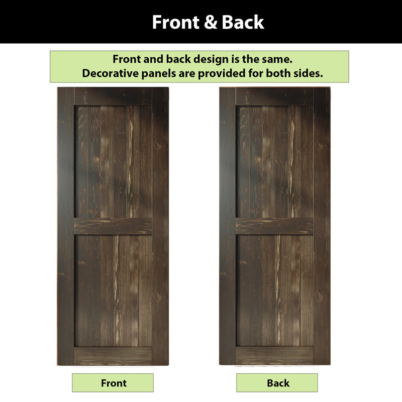 Porte en bois de pin massif non assemblé avec design H rustique noir H Design, Ébène, 44 po x 84 po