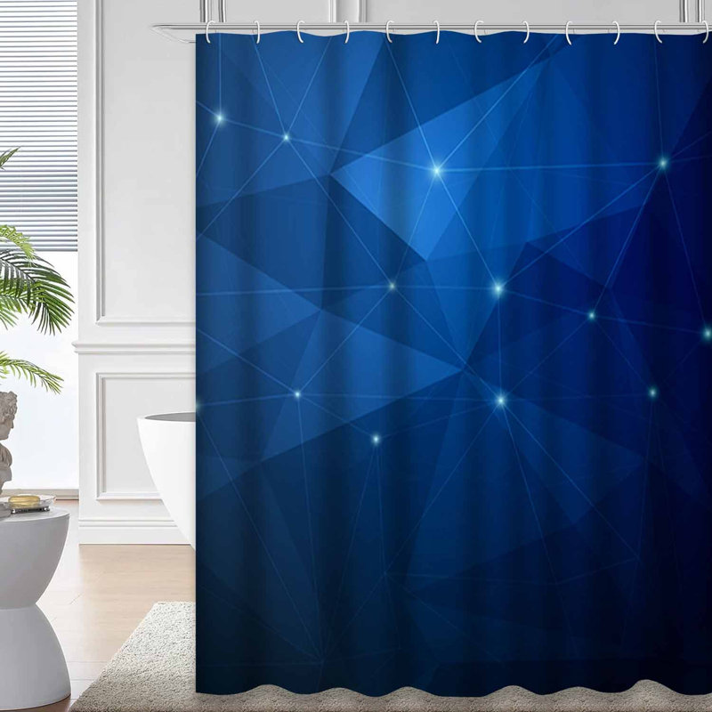 Structure avec rideau de douche abstrait bleu foncé et 12 crochets, L 72 po x l 72 po