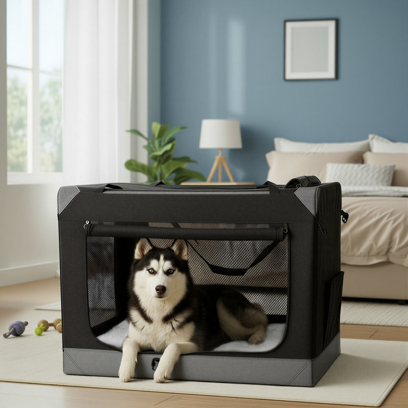 Sac de transport pour animaux portable pliable noir avec portes en filet, 36"W X 25"D X 25"H