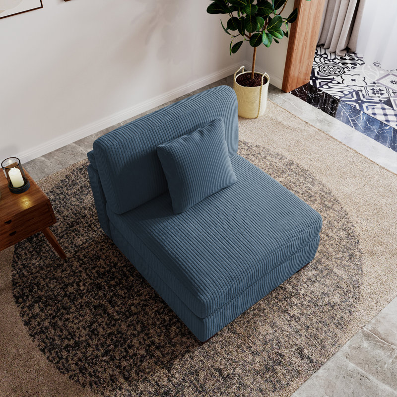 Fauteuil d'appoint en velours côtelé Milbrey, Marine, Velours côtelé