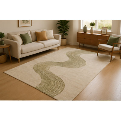 Tapis incurvé ultra-léger 152 x 213 cm (5 pi x 7 pi) couleur sauge biologique, idéal pour le salon. Tapis d'intérieur doux à poils courts avec envers antidérapant en silicone, parfait pour la chambre, le bureau ou la salle familiale. Couleur vert sauge et ivoire.