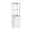 Armoire à linge avec deux tablettes ouvertes et une porte en chêne clair et blanc