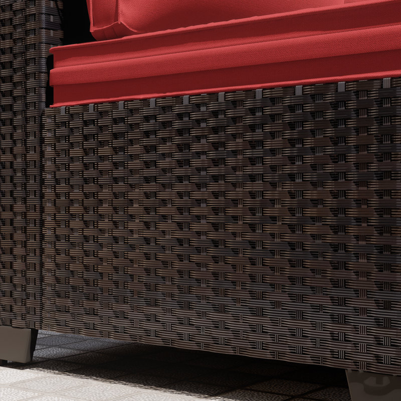 Ensemble de conversation modulaire pour patio en osier 6 personnes avec coussins, Rouge