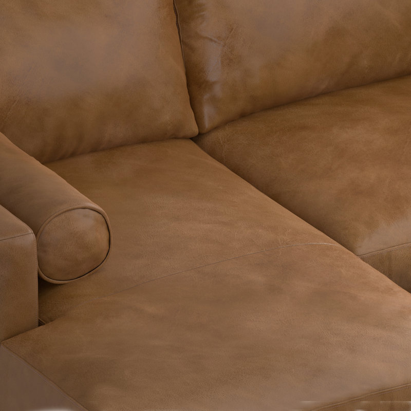 Caramel Brown Leather Left Sectional Sofa with Pillow-top Arm