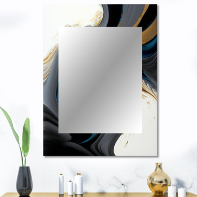 Noir, blanc et or liquide Art IV - décor de miroir mural unique à encre liquide, grand miroir moderne, art imprimé en métal