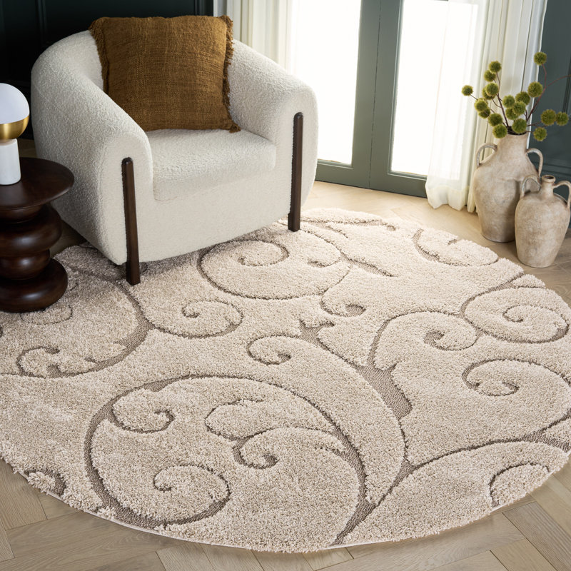 Deanna Floral Cream Shag Area Rug, Round 5'