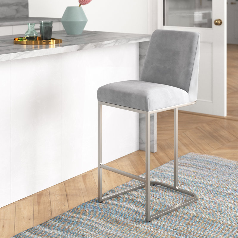 Tabouret Harrill, Gris, Tabouret de comptoir (siège d'une hauteur de 26 p, Argent