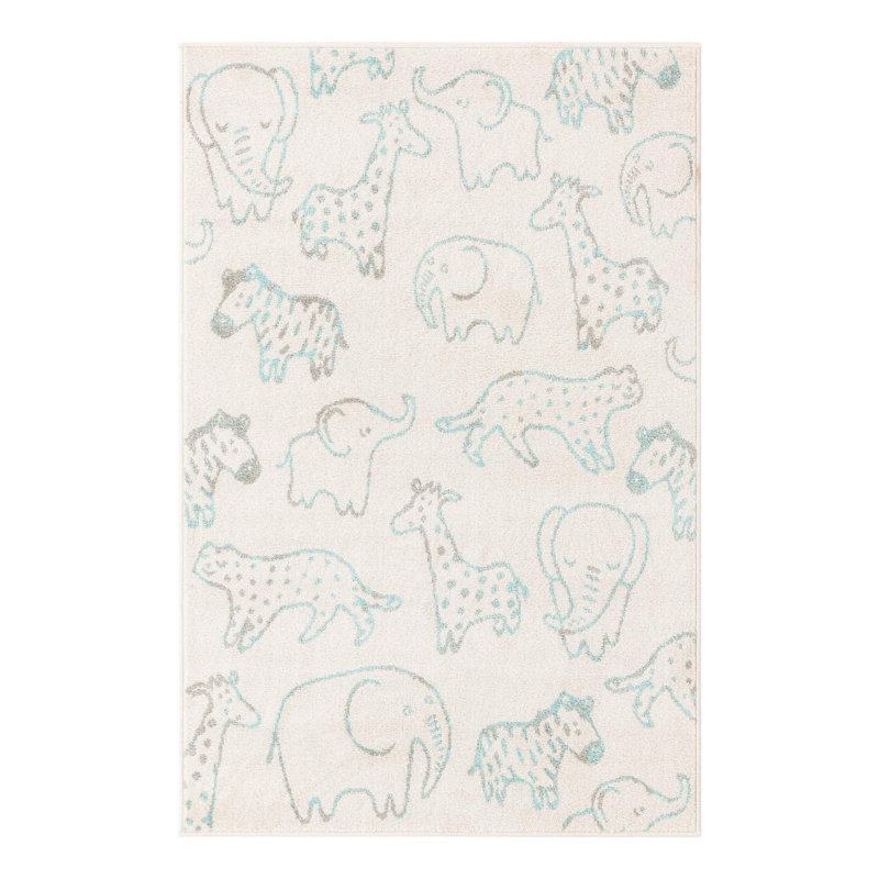 Tapis pour enfant Whimsy Safari, Rectangle 5 pi 3 po x 8 pi, Ivoire ivoire