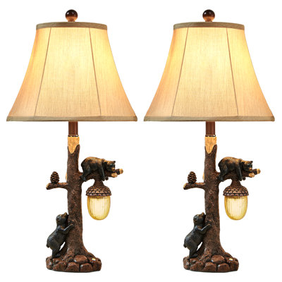 Lorain 26" Dimmable Bear Table Lamp with USB-A/C & Pinecone Light