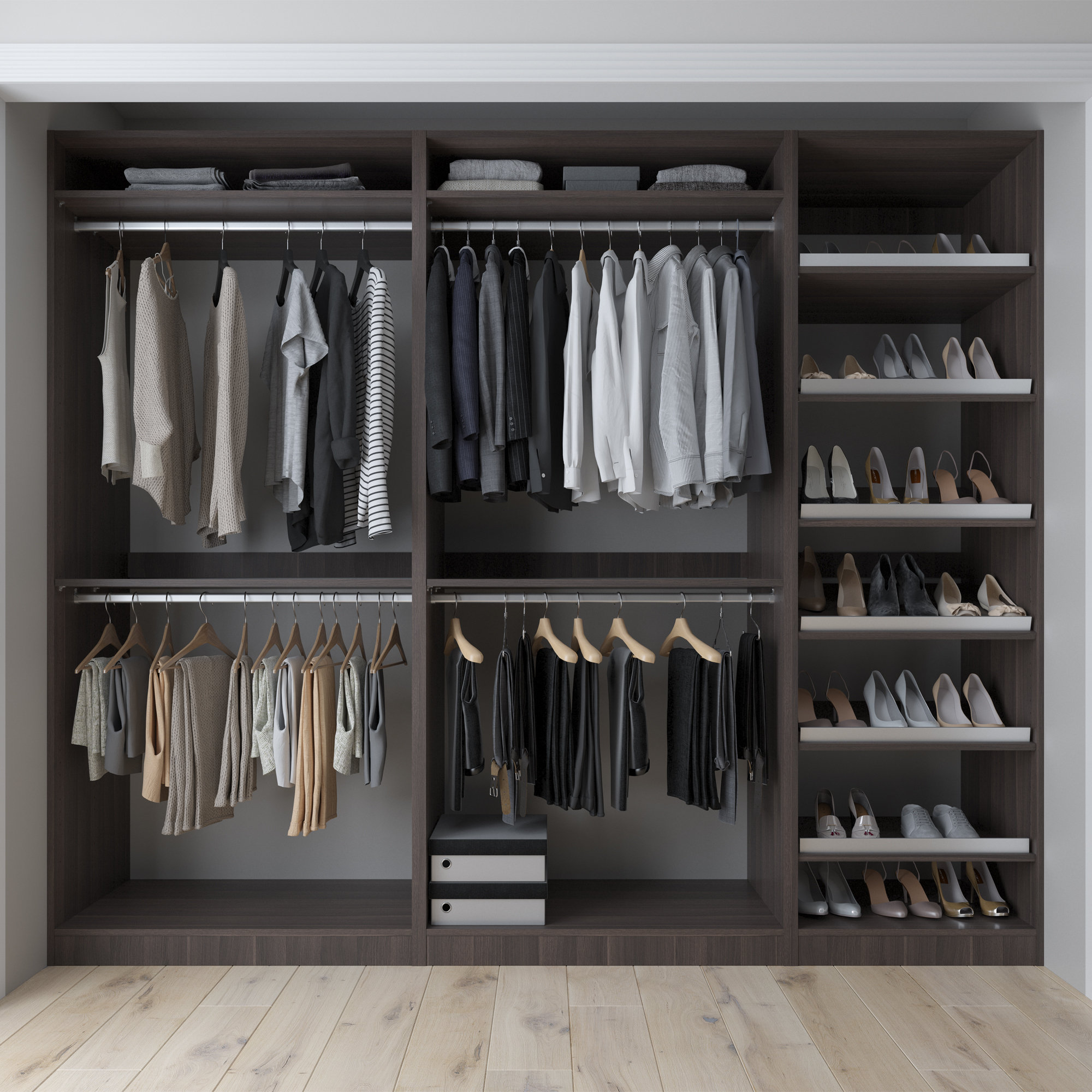 Closet Kit with Hanging Rods & Shelves - Corner Closet System - Closet  Shelves - Closet Organizers and Storage Shelves (Grey, 96 inches Wide)  Closet