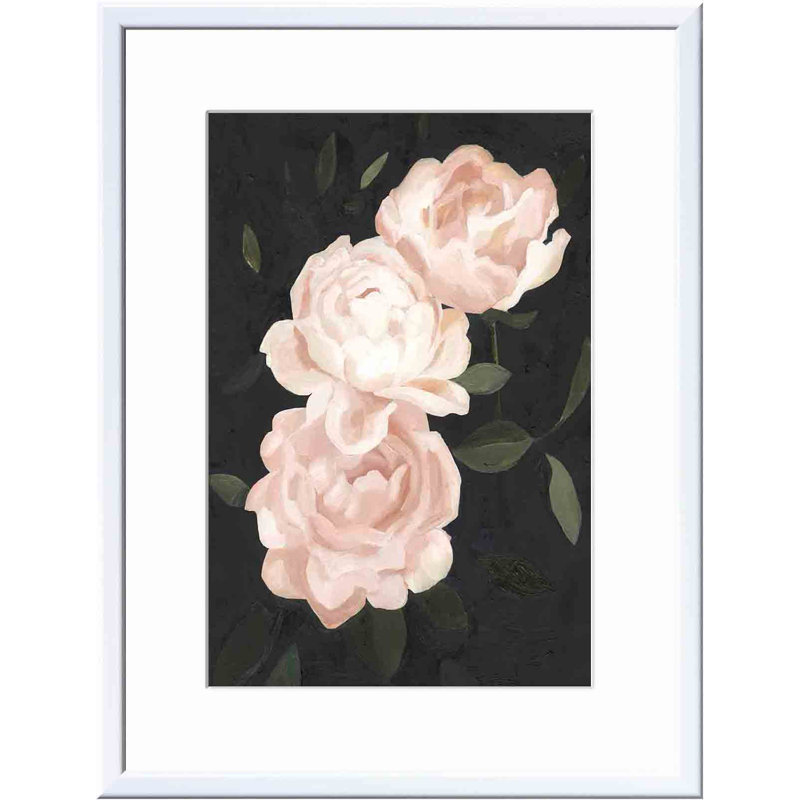 «Nighttime Flora III» par Emma Scarvey - peinture encadrée, H 8 po x l 12 po, Blanc