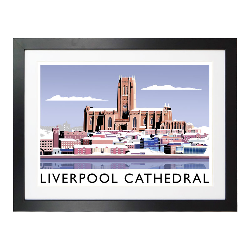 Liverpool Cathedral In Snow by Richard O'Neil - Print, 44 cm H x 54 cm W x 2.2 cm D, Black Wood Frame