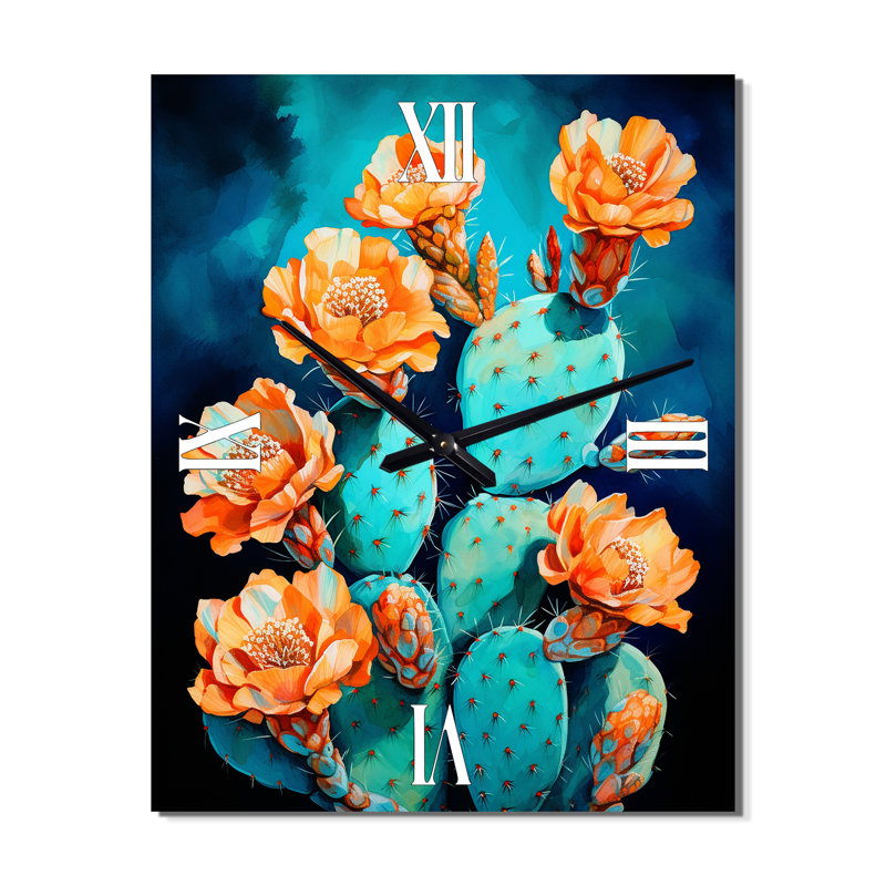 Cactus bleu brossé - horloge murale moderne Cactus, Très grand