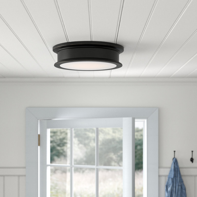 Rosanne 16" W Steel 3-Light Dimmable Flush Mount with Glass Shade, Classic Bronze