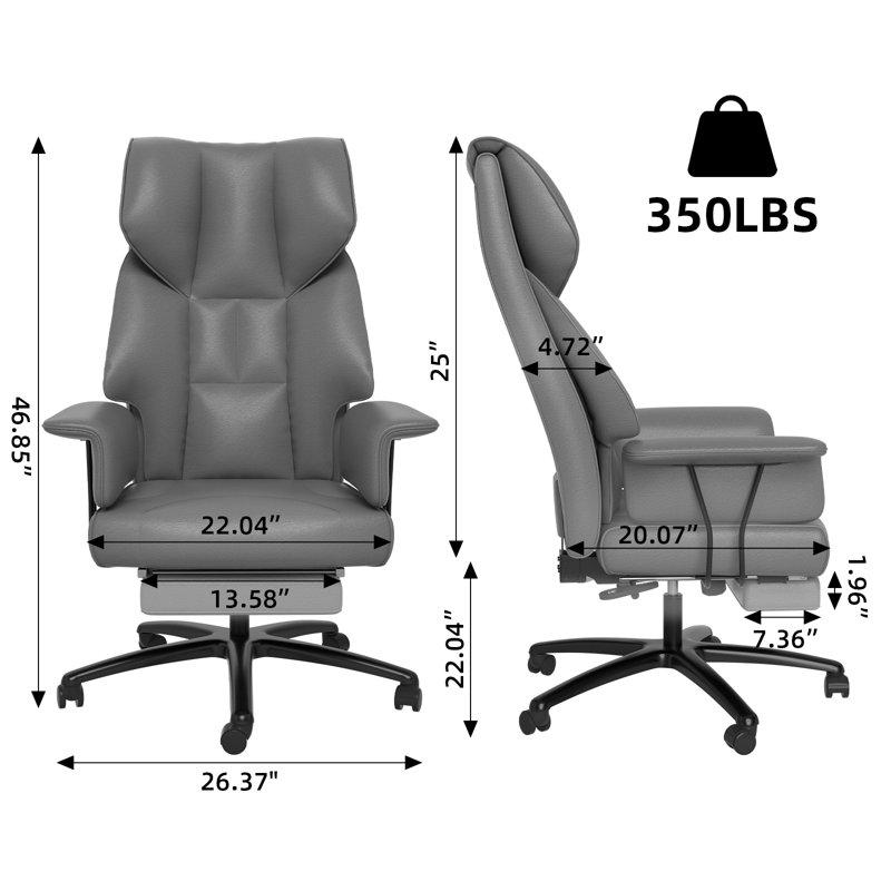 Executive Office Chair Home Pu Leather Computer Desk Chair with Soft Armrest, Gray