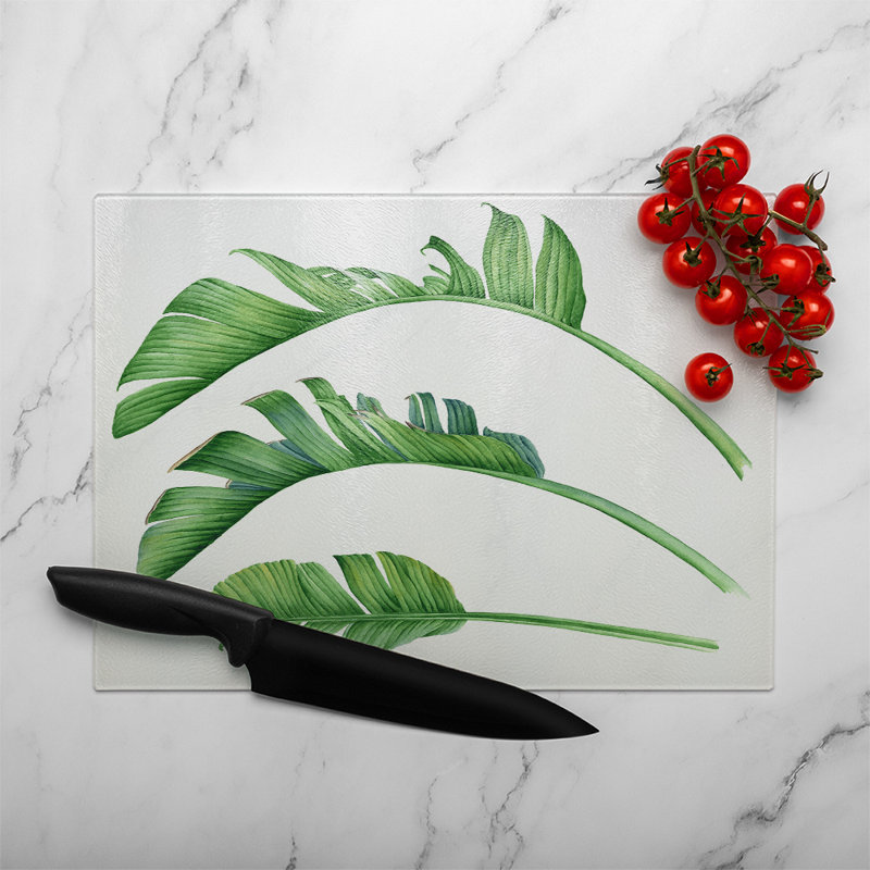 Triple Botanical Glass Chopping Board, 40cm L x 28cm W