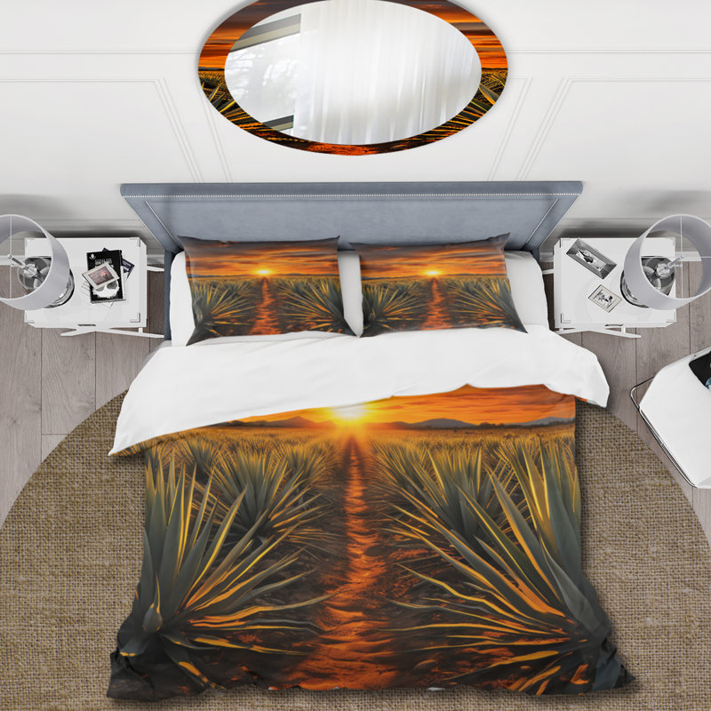 Ensemble de housse de couette en microfibre / polyester orange et vert, Housse de couette pour très grand lit et 2 très