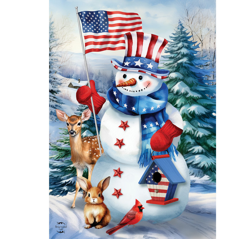 Drapeau de jardin américain bonhomme de neige