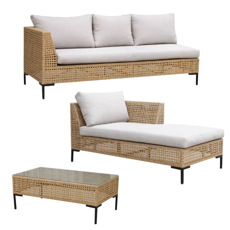 Ensemble de conversation d'extérieur pour 4 personnes avec coussins Broerine, Beige, Gris