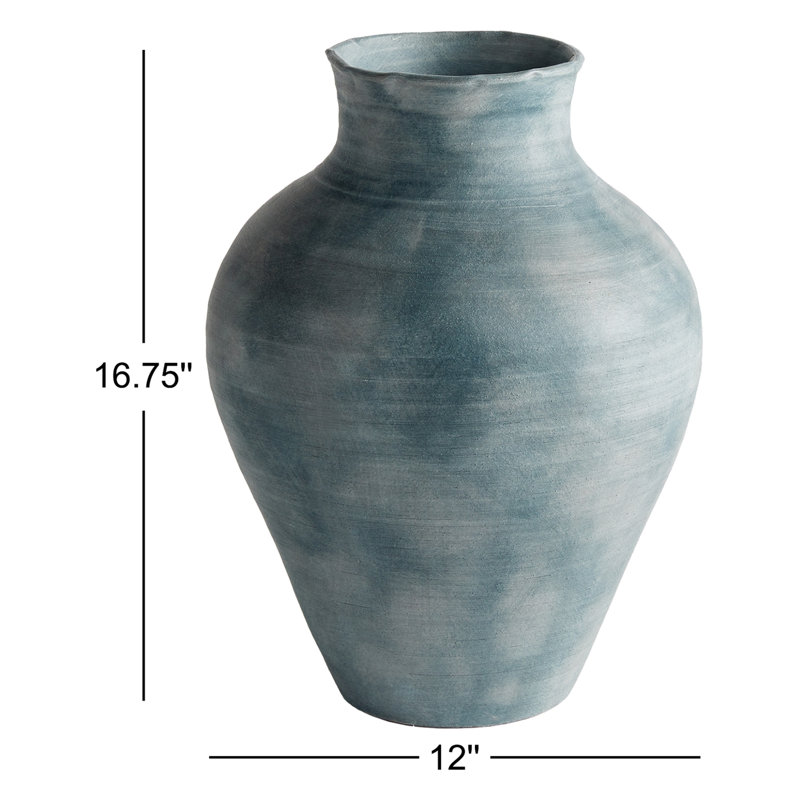 Ambretta Handmade Terracotta Table Vase, Blue, 16.75" H x 12" W x 12" D