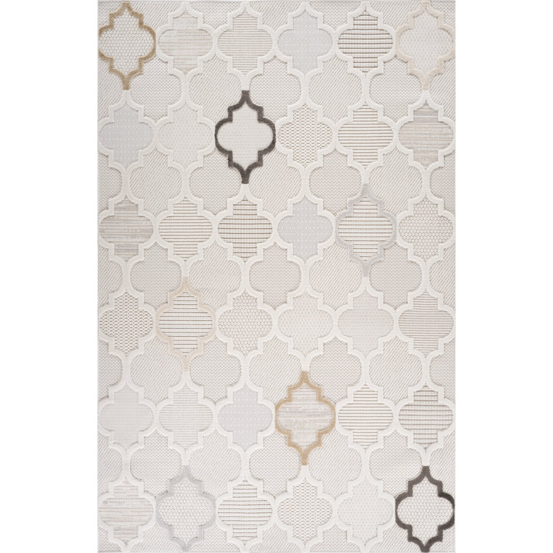 Tapis d'intérieur à treillis crème / beige 7 pi x 10 pi (6 pi 7 po x 9 pi 6 po) Branch Branch Elyra, tapis contemporain, à poils moyens et résistant aux taches