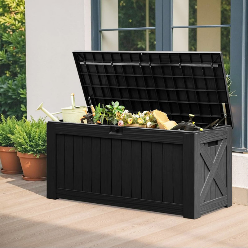 120 Gallon Waterproof Large Deck Boxes,Resin Deck Box, Black