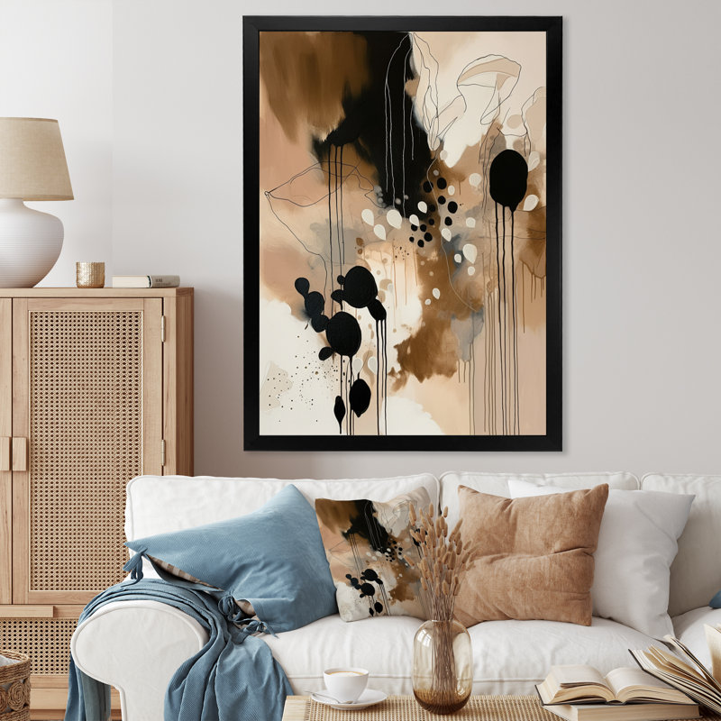 «Brown Mindful Abstraction II», reproduction d'art sur toile abstraite, Cadre photo noir, L 12 po x H 20 po