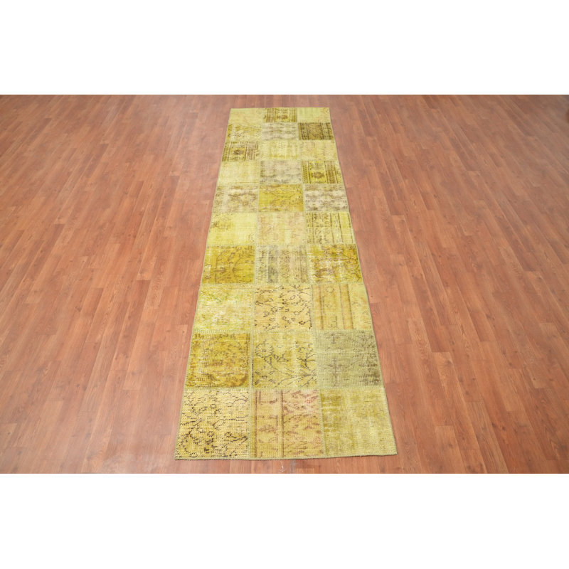 Tapis de couloir élégant en patchwork jaune 3 x 10 pour la décoration intérieure